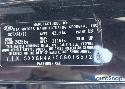 2012 Kia Optima Ex from USA, damaged, VIN 5XXGN4A75CG016572